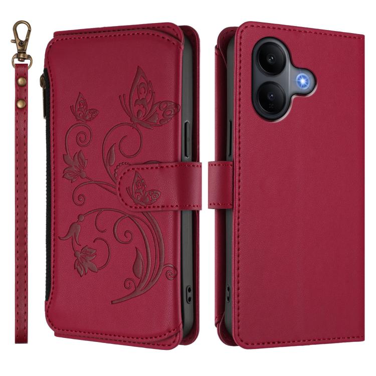 For vivo V60 Lite 5G Global Butterfly Love Flower Multi-card Zipper Wallet Leather Phone Case