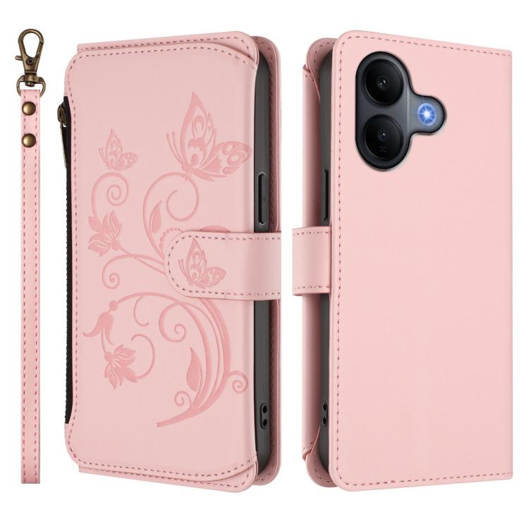 For vivo V60 Lite 5G Global Butterfly Love Flower Multi-card Zipper Wallet Leather Phone Case