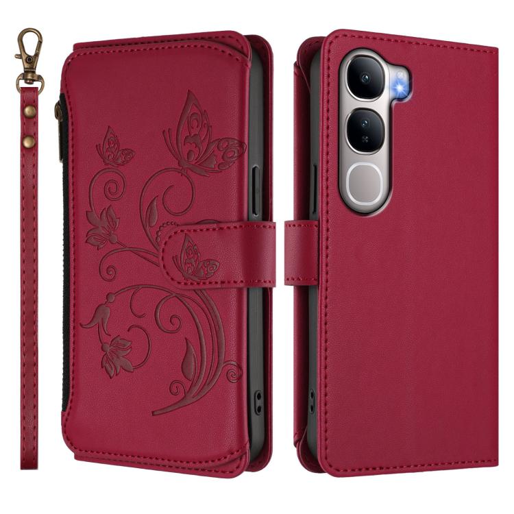 For vivo Y31 5G Global Butterfly Love Flower Multi-card Zipper Wallet Leather Phone Case