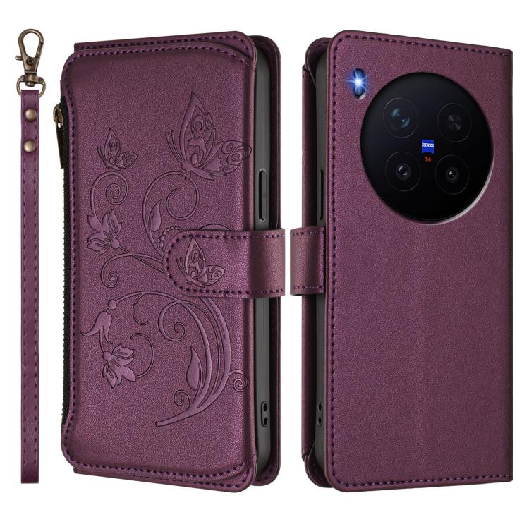 For vivo X300 Butterfly Love Flower Multi-card Zipper Wallet Leather Phone Case