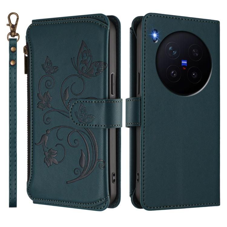 For vivo X300 Butterfly Love Flower Multi-card Zipper Wallet Leather Phone Case