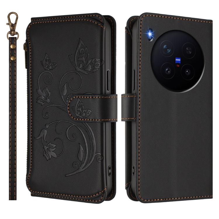 For vivo X300 Butterfly Love Flower Multi-card Zipper Wallet Leather Phone Case
