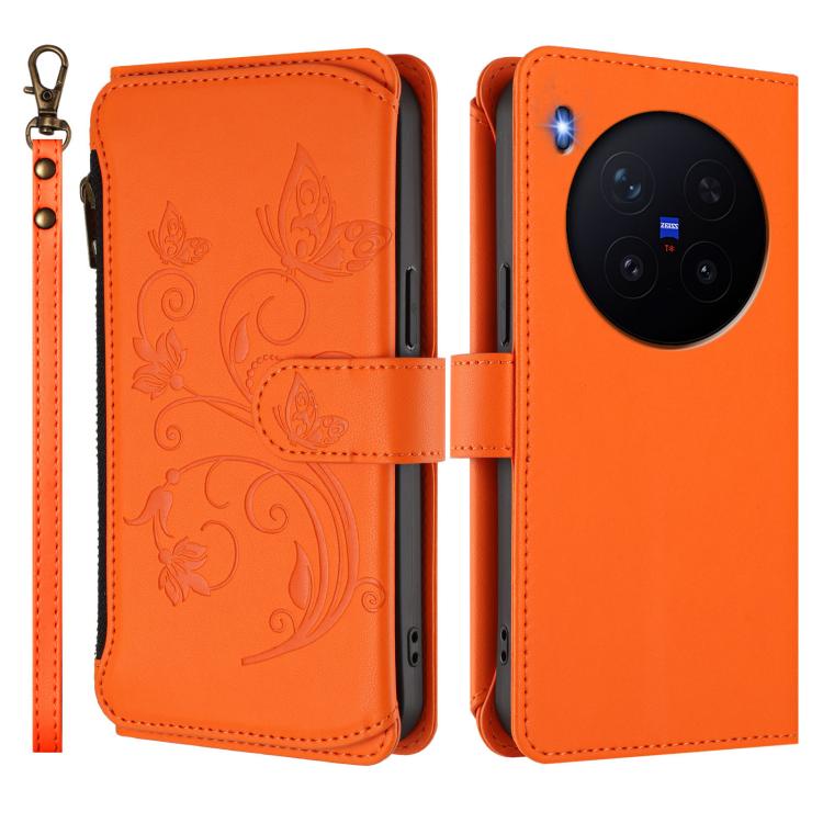 For vivo X300 Pro Butterfly Love Flower Multi-card Zipper Wallet Leather Phone Case