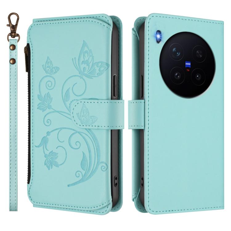 For vivo X300 Pro Butterfly Love Flower Multi-card Zipper Wallet Leather Phone Case