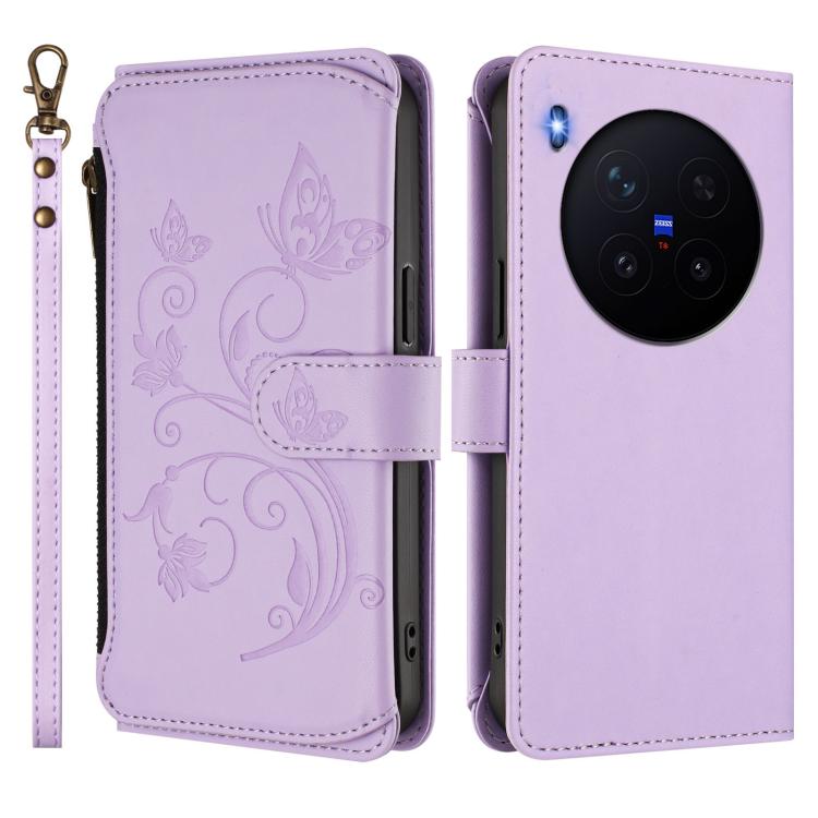 For vivo X300 Pro Butterfly Love Flower Multi-card Zipper Wallet Leather Phone Case