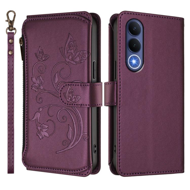 For vivo V70 FE 5G Butterfly Love Flower Multi-card Zipper Wallet Leather Phone Case