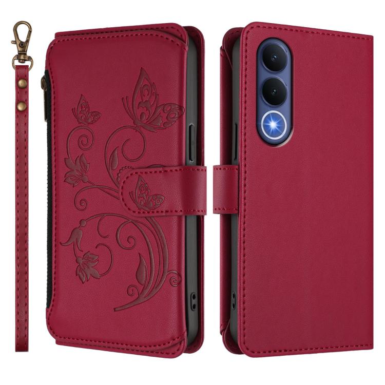 For vivo V70 FE 5G Butterfly Love Flower Multi-card Zipper Wallet Leather Phone Case