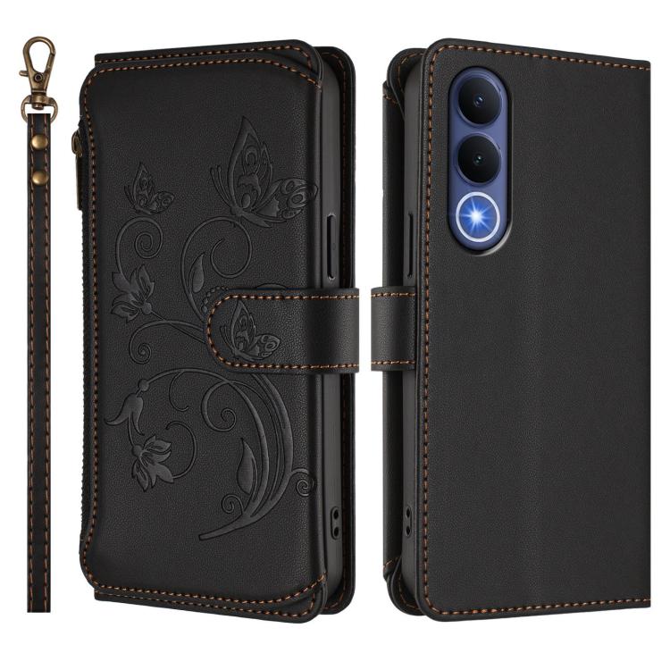 For vivo V70 FE 5G Butterfly Love Flower Multi-card Zipper Wallet Leather Phone Case