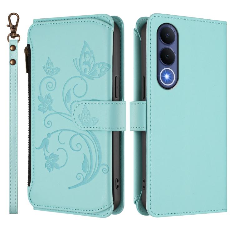 For vivo V70 FE 5G Butterfly Love Flower Multi-card Zipper Wallet Leather Phone Case