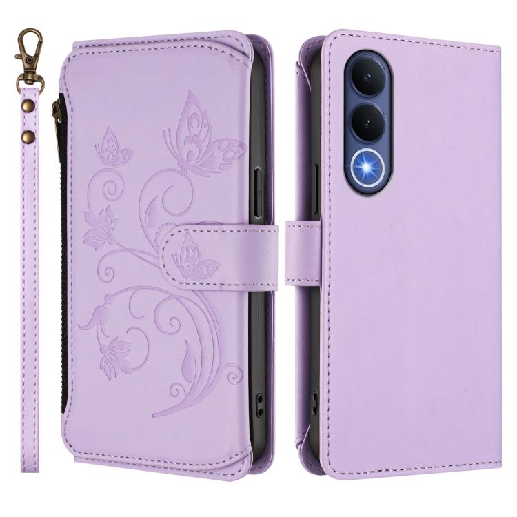 For vivo V70 FE 5G Butterfly Love Flower Multi-card Zipper Wallet Leather Phone Case