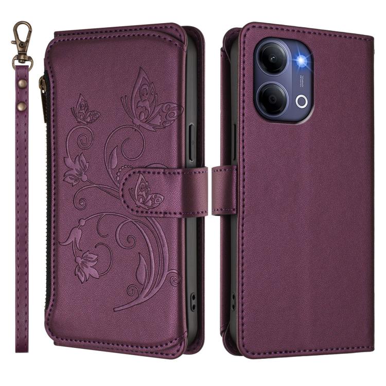 For vivo Y21 5G 2026 / Y05 4G Butterfly Love Flower Multi-card Zipper Wallet Leather Phone Case