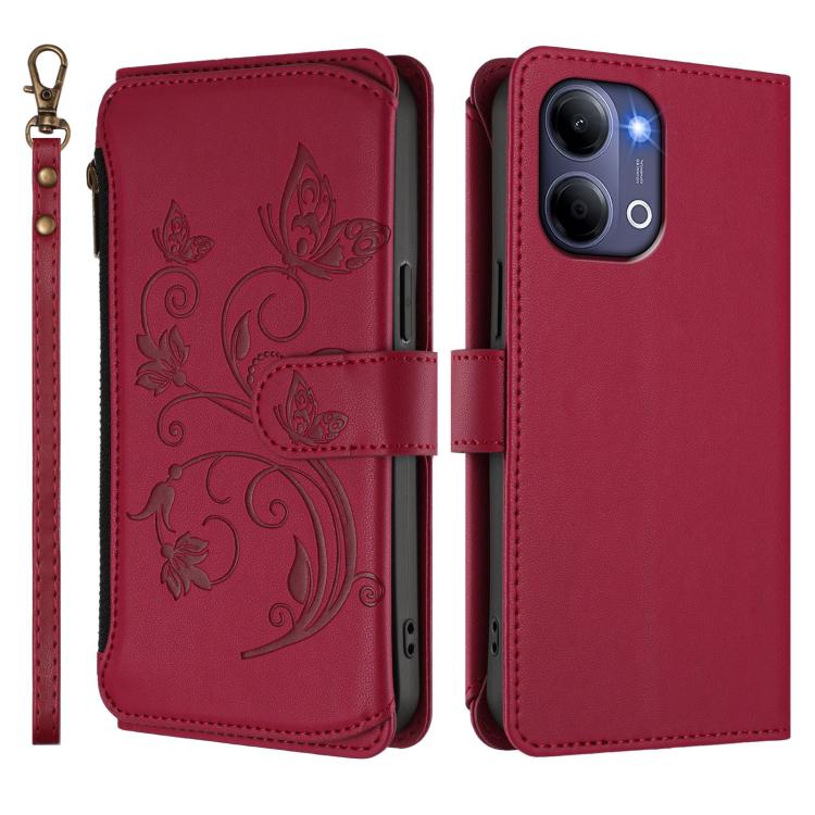 For vivo Y21 5G 2026 / Y05 4G Butterfly Love Flower Multi-card Zipper Wallet Leather Phone Case