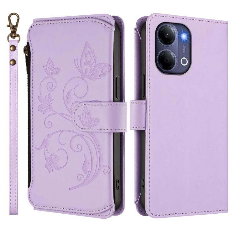 For vivo Y21 5G 2026 / Y05 4G Butterfly Love Flower Multi-card Zipper Wallet Leather Phone Case