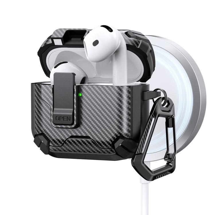 For AirPods 4 Two Color MagSafe Magnetic Holder Carbon Fiber Pattern Earphone Case