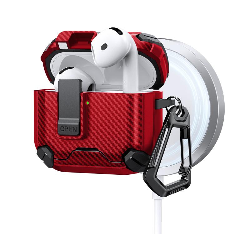 For AirPods 4 Two Color MagSafe Magnetic Holder Carbon Fiber Pattern Earphone Case