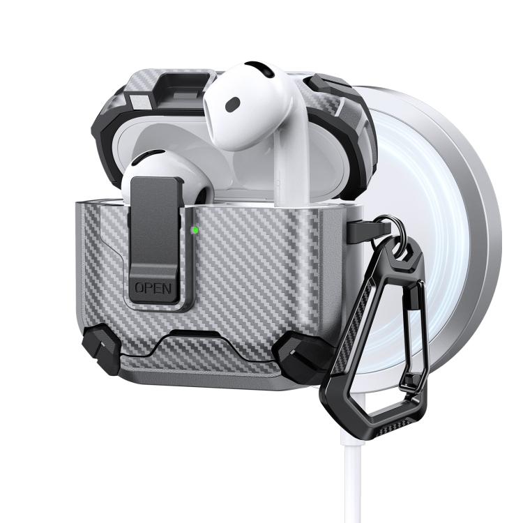 For AirPods 4 Two Color MagSafe Magnetic Holder Carbon Fiber Pattern Earphone Case