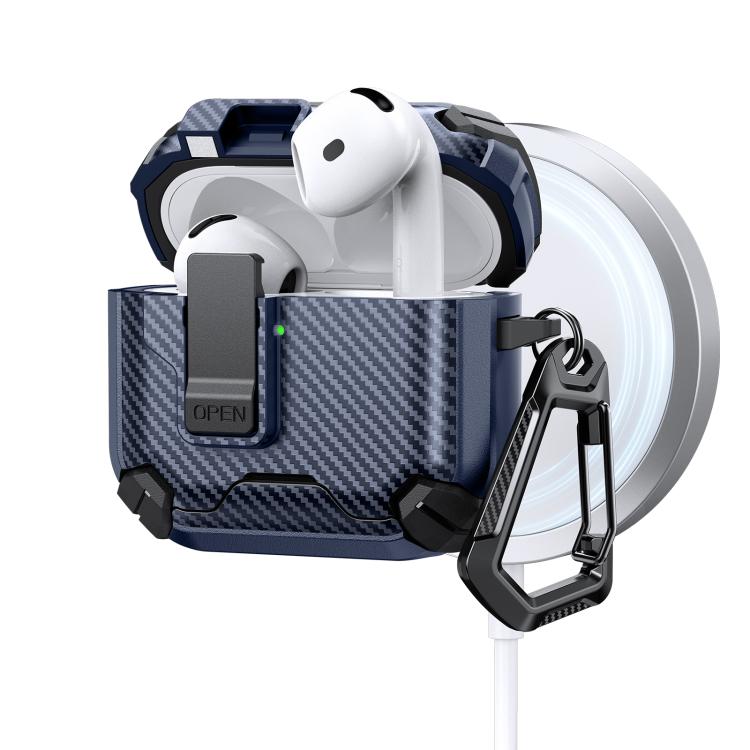For AirPods 4 Two Color MagSafe Magnetic Holder Carbon Fiber Pattern Earphone Case