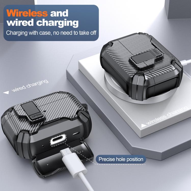 For AirPods 4 Two Color MagSafe Magnetic Holder Carbon Fiber Pattern Earphone Case