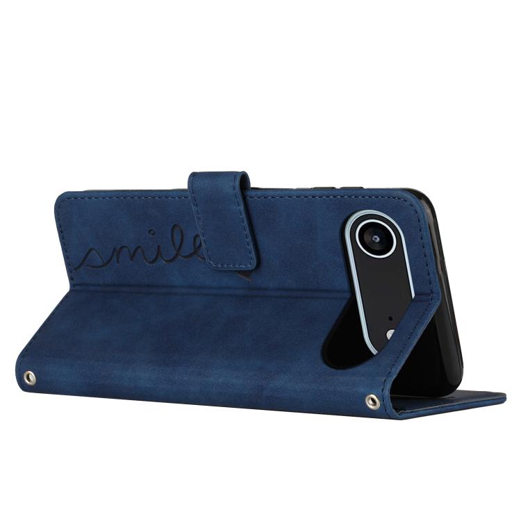 For iPhone Air Skin Feel Heart Embossed Leather Phone Case with Long Lanyard