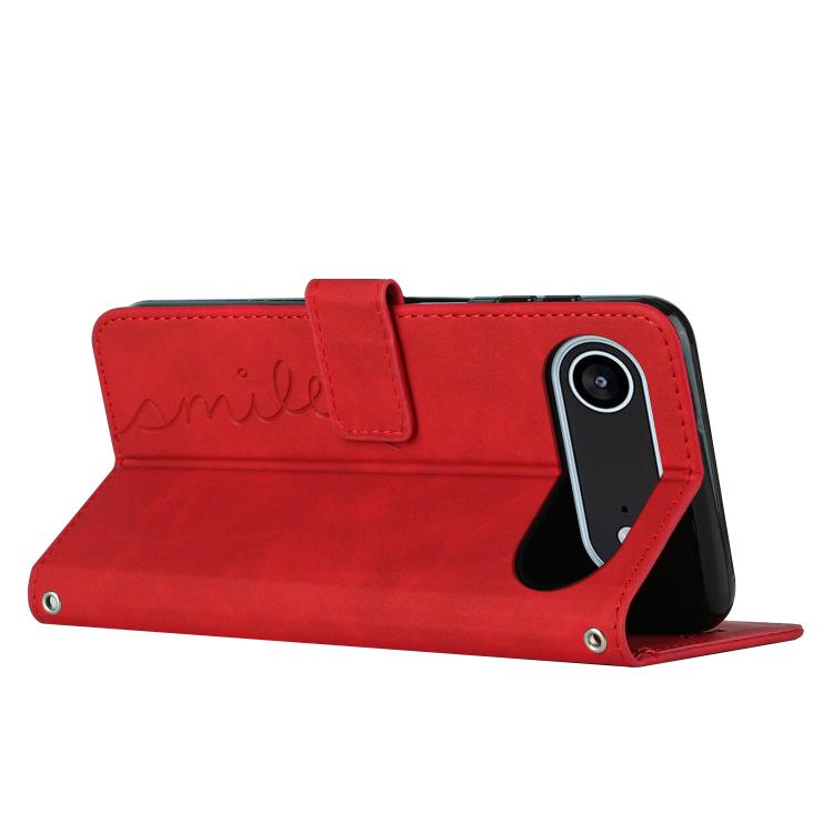 For iPhone Air Skin Feel Heart Embossed Leather Phone Case with Long Lanyard