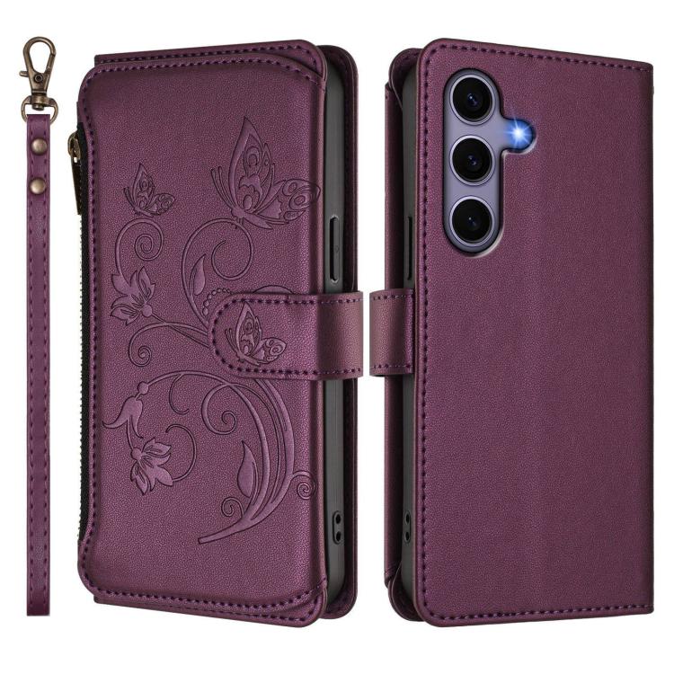 For Galaxy S24 / S25 5G Butterfly Love Flower Multi-card Zipper Wallet Leather Phone Case