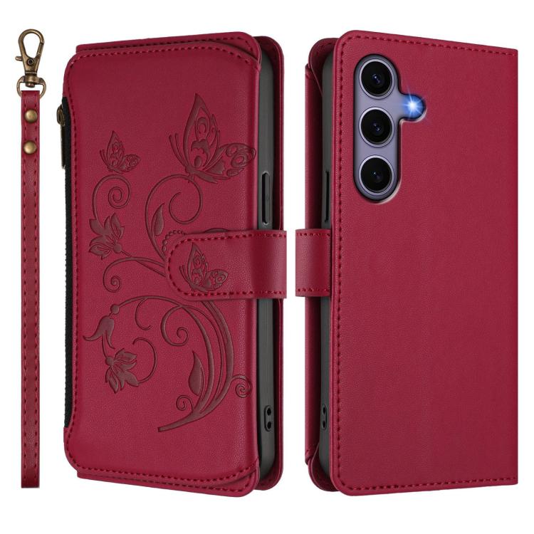 For Galaxy S24 / S25 5G Butterfly Love Flower Multi-card Zipper Wallet Leather Phone Case