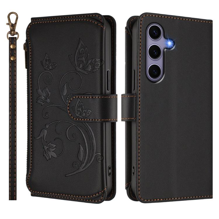 For Galaxy S24 / S25 5G Butterfly Love Flower Multi-card Zipper Wallet Leather Phone Case
