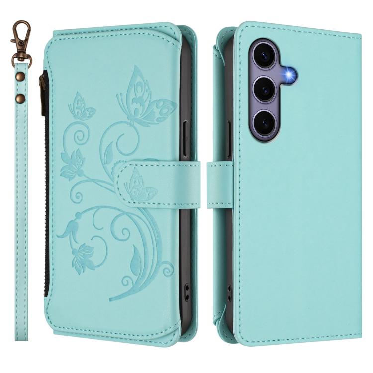 For Galaxy S24 / S25 5G Butterfly Love Flower Multi-card Zipper Wallet Leather Phone Case