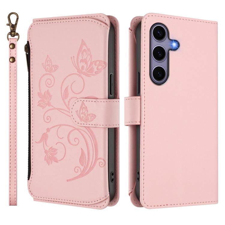 For Galaxy S24 / S25 5G Butterfly Love Flower Multi-card Zipper Wallet Leather Phone Case