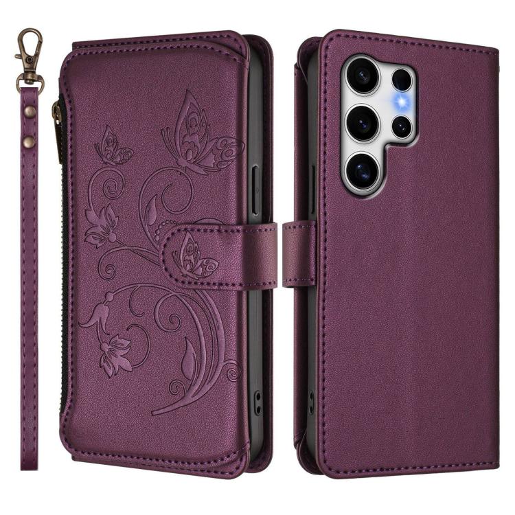 For Galaxy S25 Ultra 5G Butterfly Love Flower Multi-card Zipper Wallet Leather Phone Case