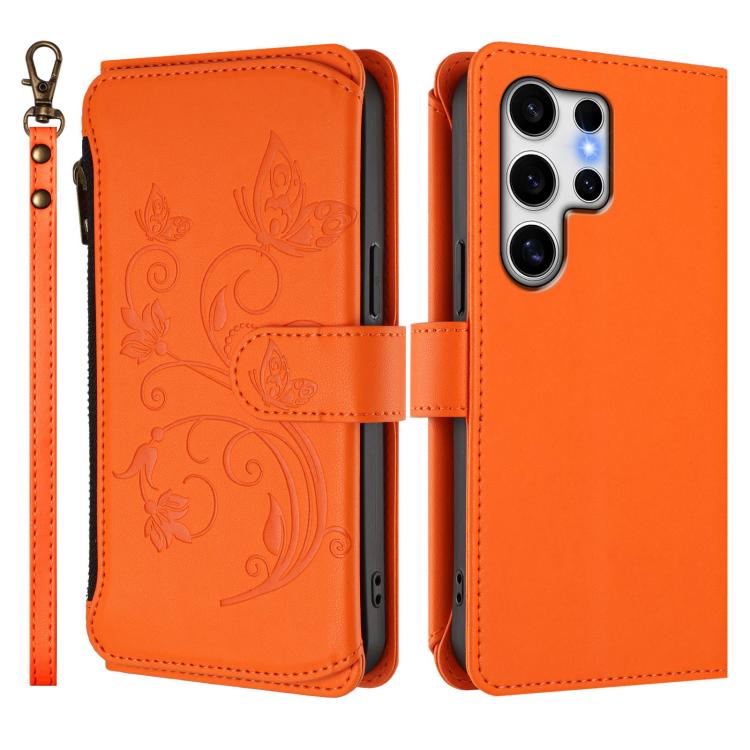 For Galaxy S25 Ultra 5G Butterfly Love Flower Multi-card Zipper Wallet Leather Phone Case