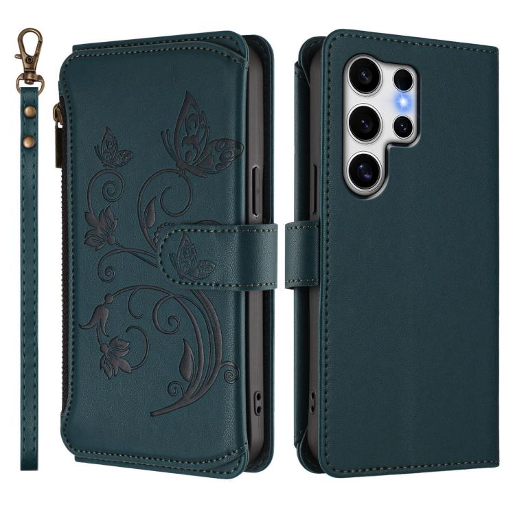 For Galaxy S25 Ultra 5G Butterfly Love Flower Multi-card Zipper Wallet Leather Phone Case