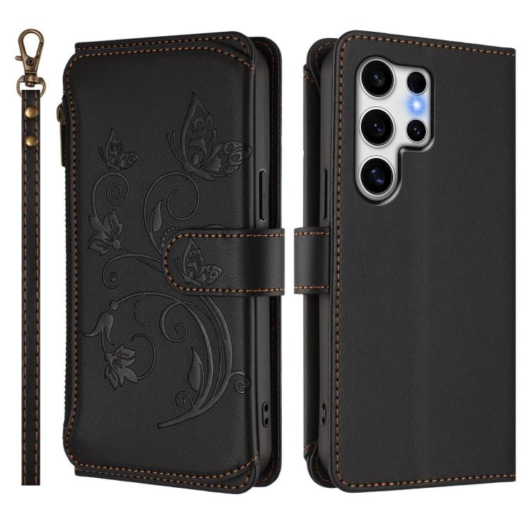 For Galaxy S25 Ultra 5G Butterfly Love Flower Multi-card Zipper Wallet Leather Phone Case