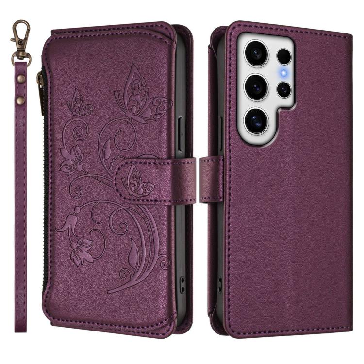 For Galaxy S24 Ultra 5G Butterfly Love Flower Multi-card Zipper Wallet Leather Phone Case