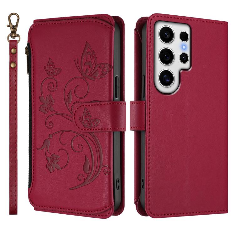 For Galaxy S24 Ultra 5G Butterfly Love Flower Multi-card Zipper Wallet Leather Phone Case
