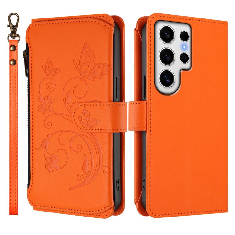 For Galaxy S24 Ultra 5G Butterfly Love Flower Multi-card Zipper Wallet Leather Phone Case