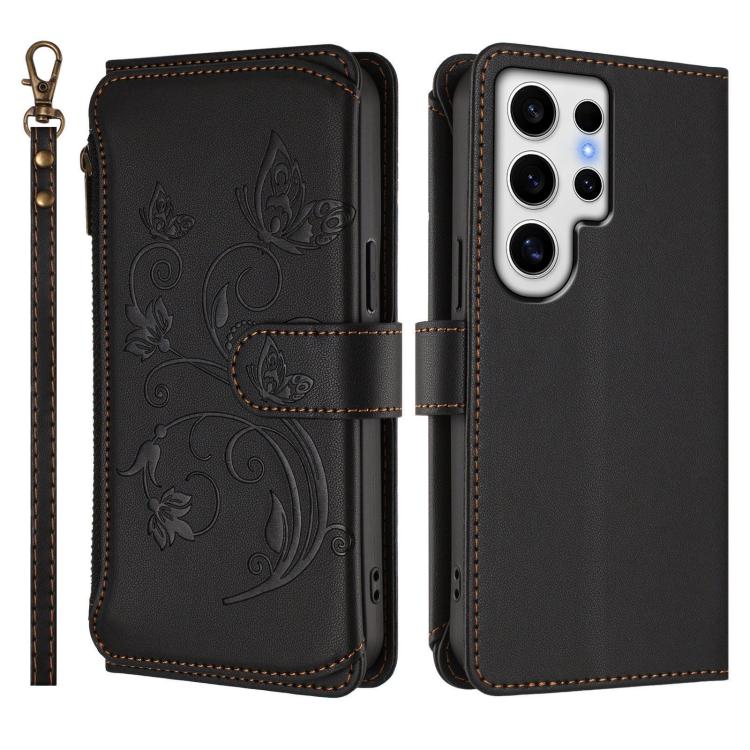 For Galaxy S24 Ultra 5G Butterfly Love Flower Multi-card Zipper Wallet Leather Phone Case