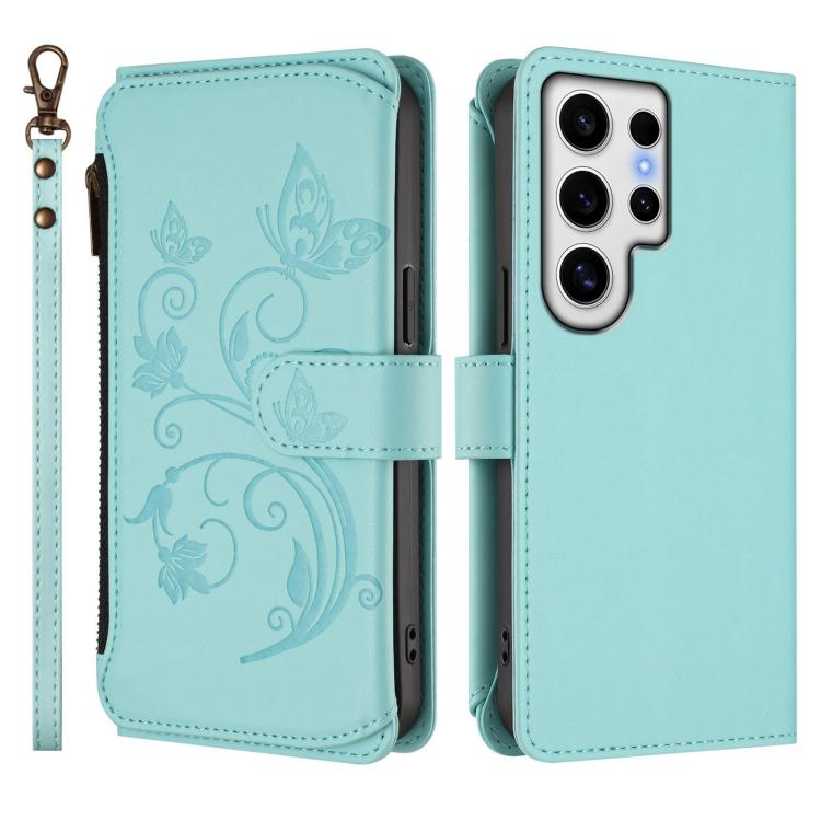 For Galaxy S24 Ultra 5G Butterfly Love Flower Multi-card Zipper Wallet Leather Phone Case