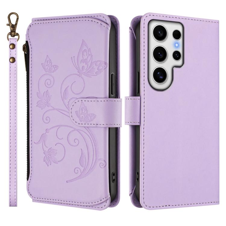 For Galaxy S24 Ultra 5G Butterfly Love Flower Multi-card Zipper Wallet Leather Phone Case