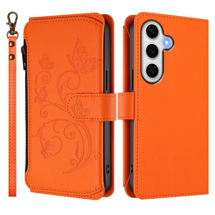 For Galaxy S24 FE 5G Butterfly Love Flower Multi-card Zipper Wallet Leather Phone Case