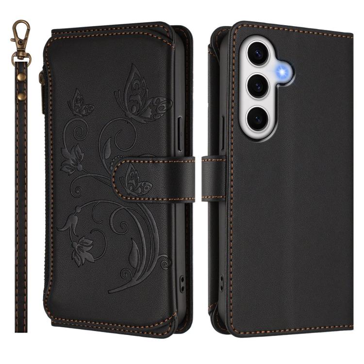 For Galaxy S24 FE 5G Butterfly Love Flower Multi-card Zipper Wallet Leather Phone Case