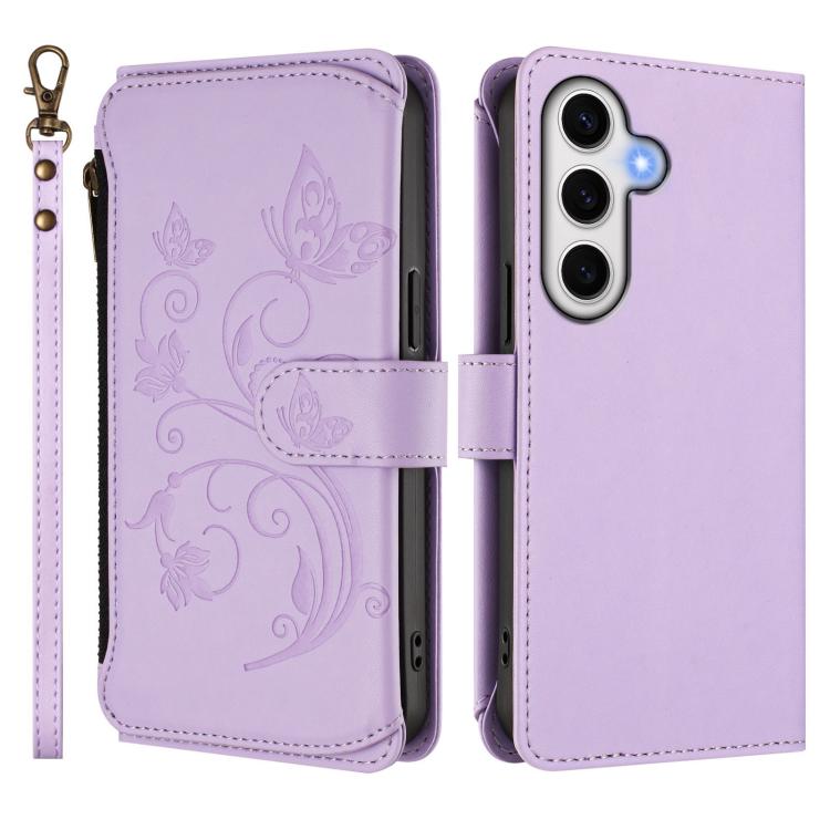 For Galaxy S24 FE 5G Butterfly Love Flower Multi-card Zipper Wallet Leather Phone Case