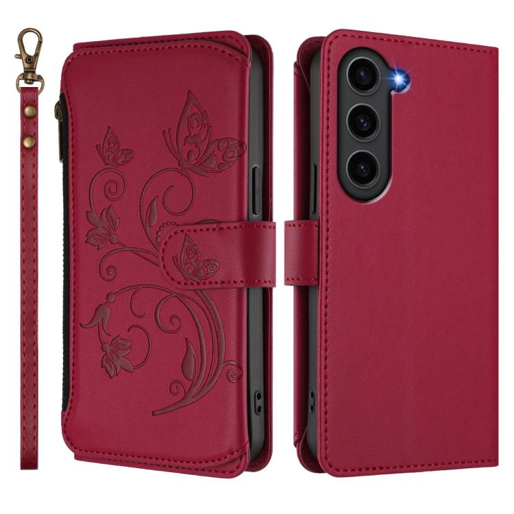 For Galaxy S23 5G Butterfly Love Flower Multi-card Zipper Wallet Leather Phone Case