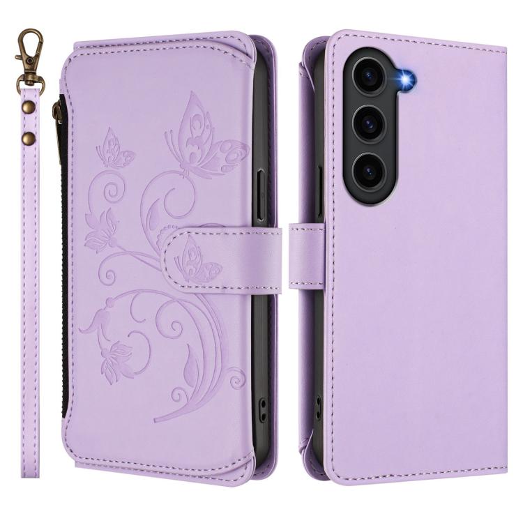 For Galaxy S23 5G Butterfly Love Flower Multi-card Zipper Wallet Leather Phone Case