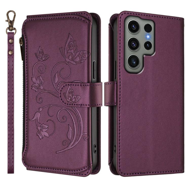 For Galaxy S23 Ultra 5G Butterfly Love Flower Multi-card Zipper Wallet Leather Phone Case