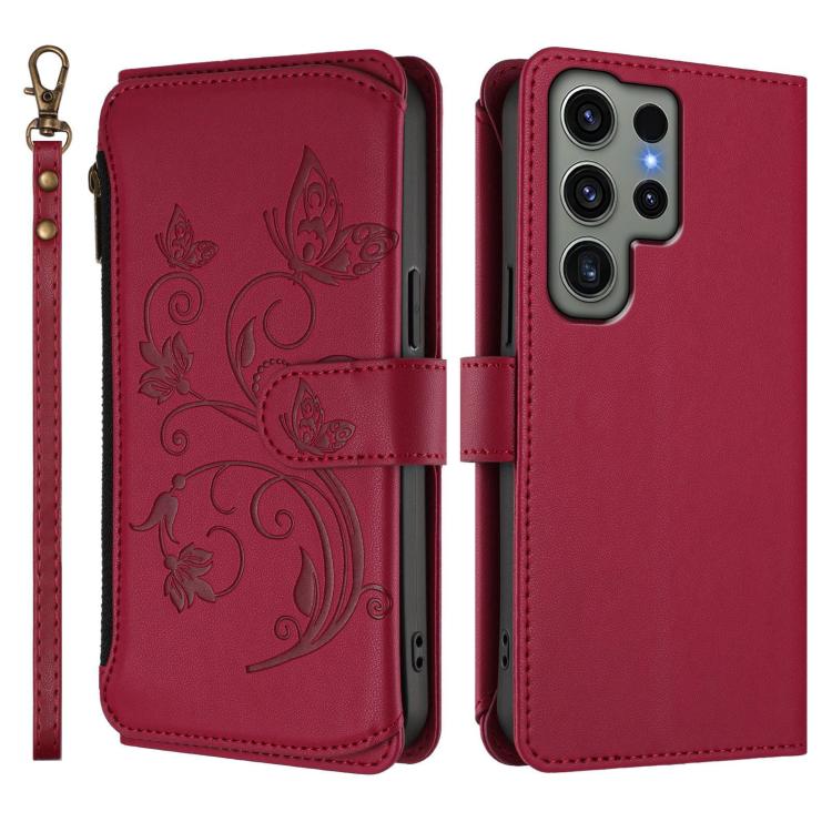 For Galaxy S23 Ultra 5G Butterfly Love Flower Multi-card Zipper Wallet Leather Phone Case