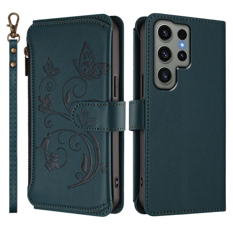 For Galaxy S23 Ultra 5G Butterfly Love Flower Multi-card Zipper Wallet Leather Phone Case
