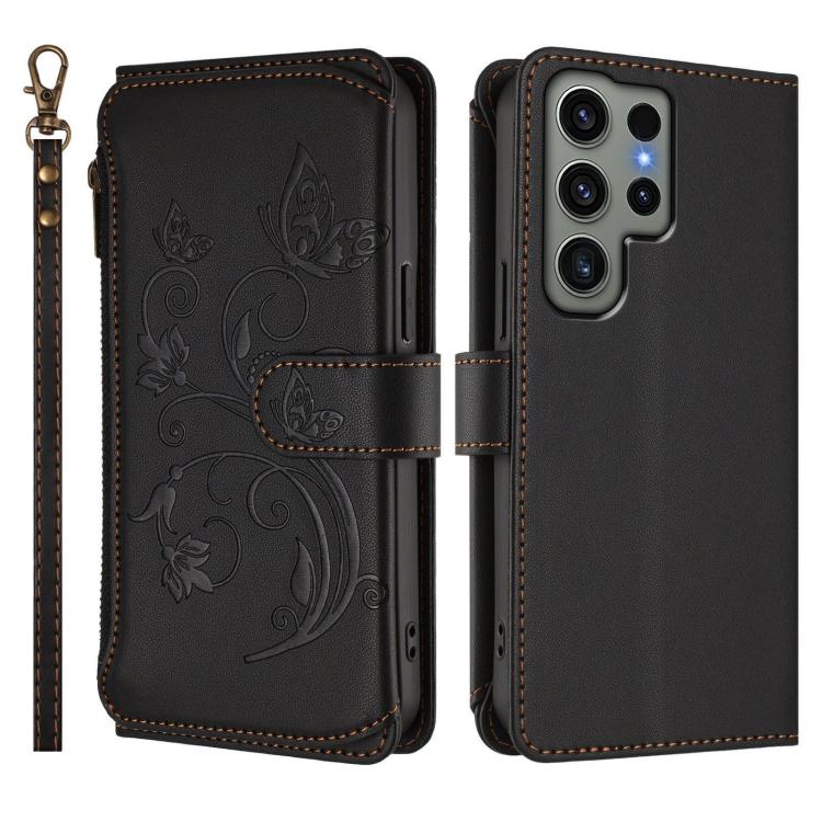 For Galaxy S23 Ultra 5G Butterfly Love Flower Multi-card Zipper Wallet Leather Phone Case