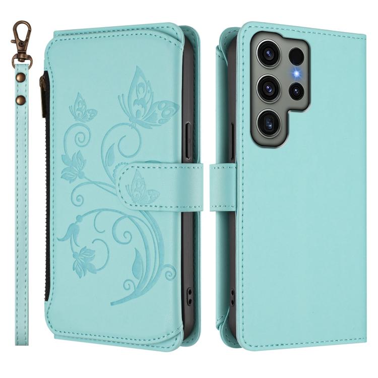 For Galaxy S23 Ultra 5G Butterfly Love Flower Multi-card Zipper Wallet Leather Phone Case