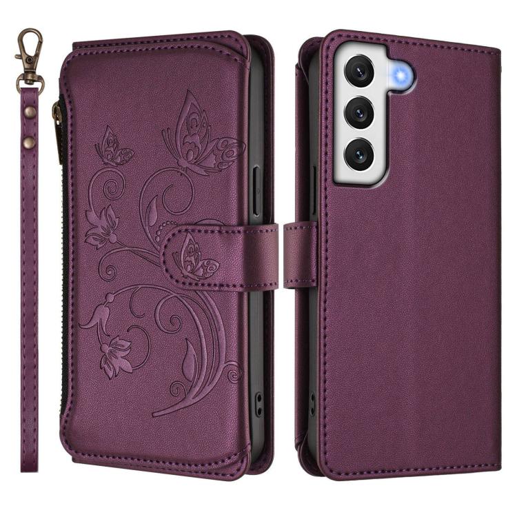 For Galaxy S22 5G Butterfly Love Flower Multi-card Zipper Wallet Leather Phone Case